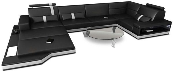 Mini Ledersofa Wohnlandschaft Messana – Komfort & Stil - Echtleder - Schwarz-Weiß - Links
