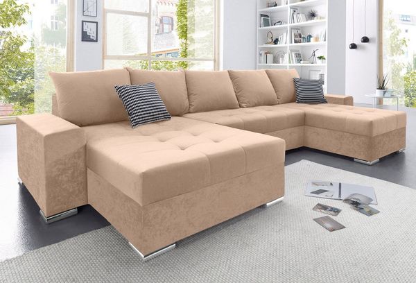 COLLECTION AB Wohnlandschaft Josy XXL U-Form, B: 333 cm, mit 2 Recamieren 77 & 97 cm, Bettfunktion, Bettkasten & 2 Zierkissen, Federkern