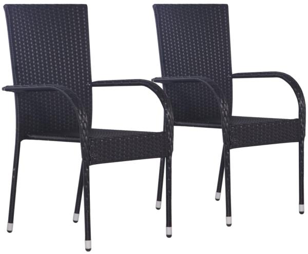 vidaXL Stapelbare Gartenstühle, 2 Stk., Polyrattan schwarz, 55,5 x 53,5 x 95 cm