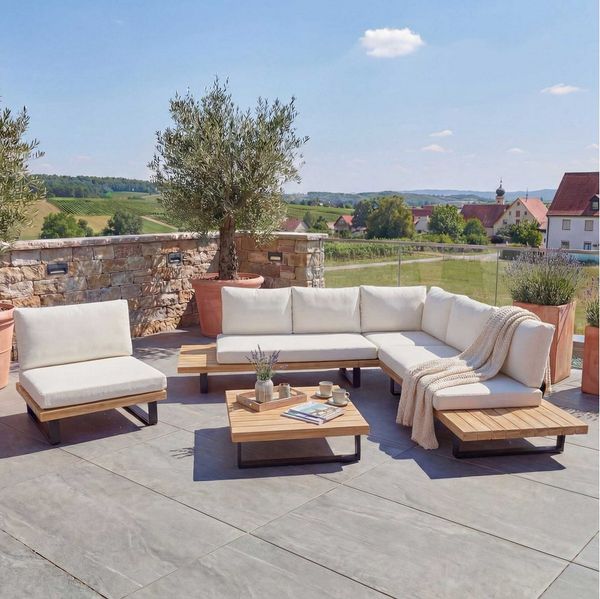 MCW Loungeset MCW-H54-Set, (4-tlg), Wasserabweisende und abnehmbare Bezüge, Hohe Stoffqualität 230g/m²