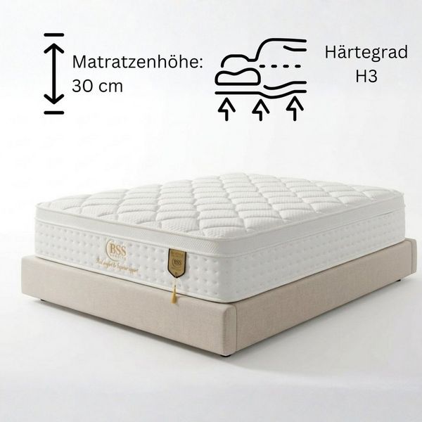 Taschenfederkernmatratze 10 Schichten aus hochwertigem Material, 7 Zonen, gowoll, 30 cm hoch, (Atmungsaktiv, Rückenentlastung, Matratze 90x200 cm oder 140x200 cm, Matratze + Bettdecke), H3 Federkernmatratze 90x200 - 180x200