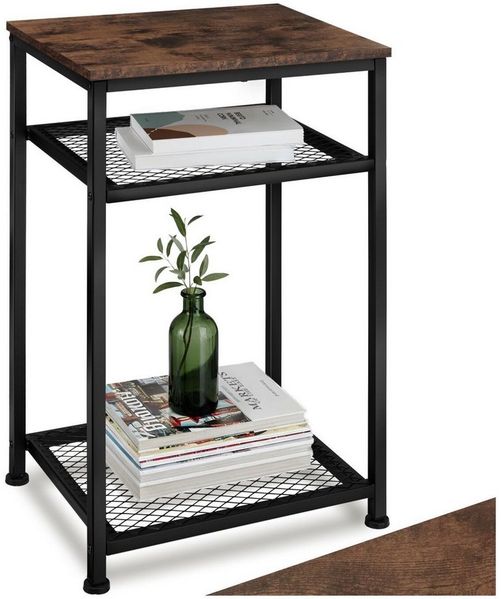 tectake 800916 Beistelltisch aus Holz und Metall, Industrie-Design, Couchtisch mit 3 Ebenen, Davon 2 Gitterablagen, schwarzes Metallgestell (Dunkelbraun | Nr. 404204)