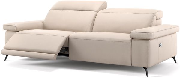 Sofanella 3-Sitzer URBANA Ledercouch Ledersofa Funktionssofa in Creme S: 210 Breite x 114 Tiefe