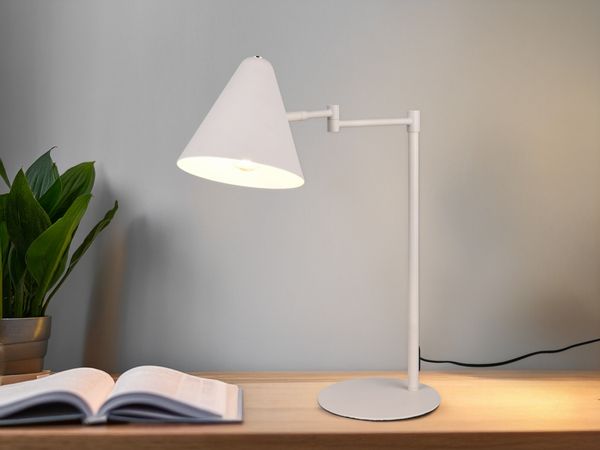 Retro Schreibtischlampe COSIMA mit Schwenkarm aus Metall Hellgrau, Höhe 50,5cm