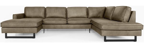 Home affaire Wohnlandschaft Pinto, 350 cm, U-Form, XXL, mit Ottomanen, Cord, Chenille, Lederoptik, mit Keder, Metallfüße, Wellenunterfederung