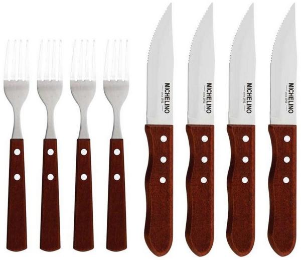 Michelino 8-tlg. Jumbo Steakbesteck Set Besteckset Gabel Messer Steakmesser für 4 Personen