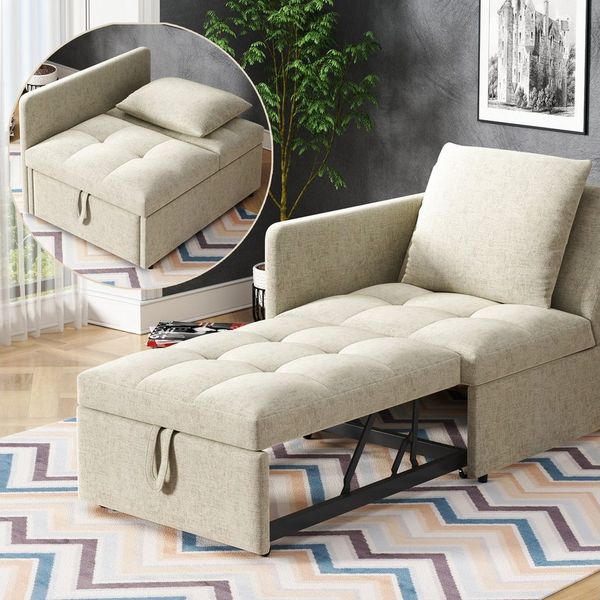 KLAM HOME Schlafsofa Polsterbett Schlafsofa 3 in 1 Multifunktions-Schlafsofa, Leinenstoffsofa mit verstellbarer Rückenlehne, für kleine Räume