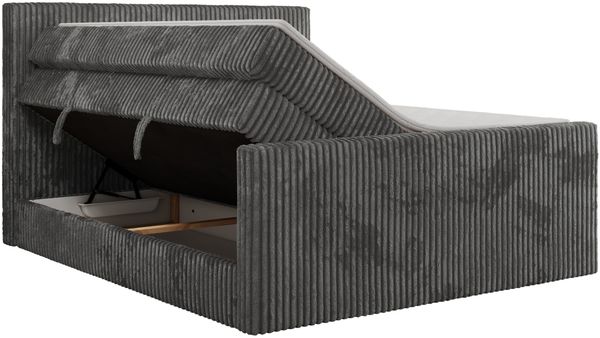 Boxspringbett mit zwei Multipocket-Matratzen und Topper, Doppelbett aus Cordstoff, zwei Bettkästen - TILIANO KING DUO - 200 x 200 cm - Grau Cord - H3 Bild 5
