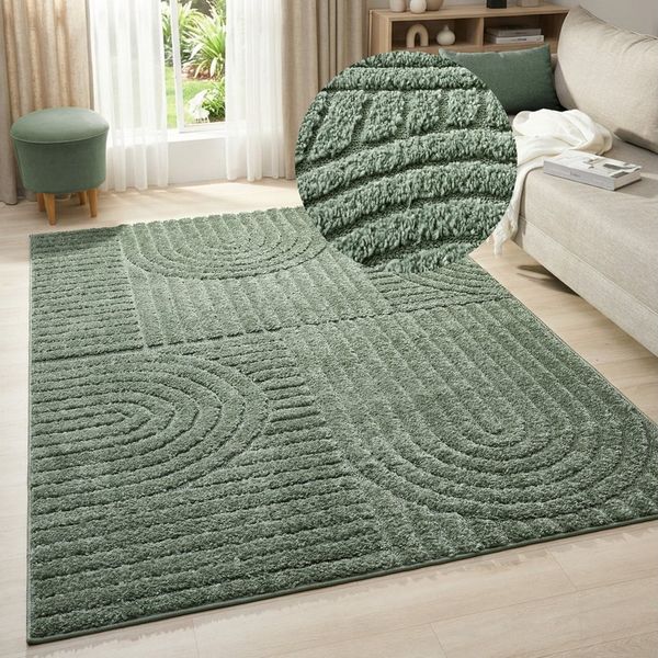 OTTO home Teppich Jonne, Boho-Design, Scandi, Designteppich, rechteckig, Höhe: 20 mm, Hoch-Tief, 3D Optik, skandinavischer Stil, Wohnzimmer, Schlafzimmer