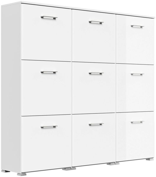 Schuhschrank XL Emotion 9 Klappen 36 Paar 157x141 cm Weiss-Weiss Hgl : Weissmatt / Weiss hochglanz
