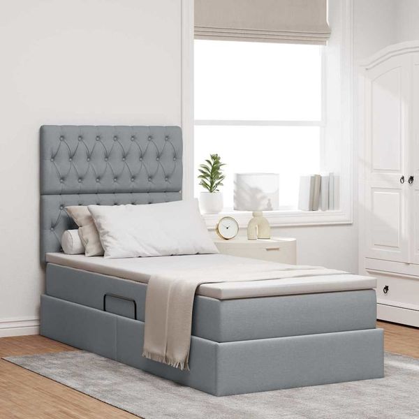 vidaXL Bett mit Stauraum und LED Hellgrau 90 x 190 cm Polyester 3372447