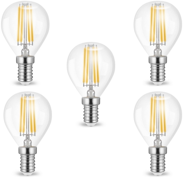 5 x 4w E14 LED Birne Filament Leuchtmittel mit klarem Glas G45|Ø45x78mm|Neutralweiß|470 Lumen Bild 2