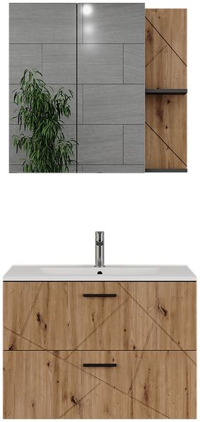 Badmöbel-Set Irma Anthrazit/Goldkraft Eiche 3 Teile Vicco