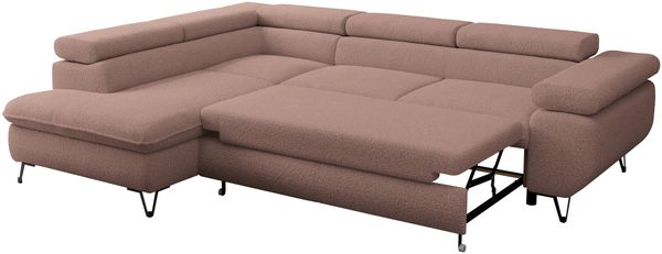 Mks Möbel 'Peter L-form' Ecksofa mit Bettfunktion, Bettkasten & einstellbaren Kopfstützen, Rosa, Boucle, Nein, links Bild 6