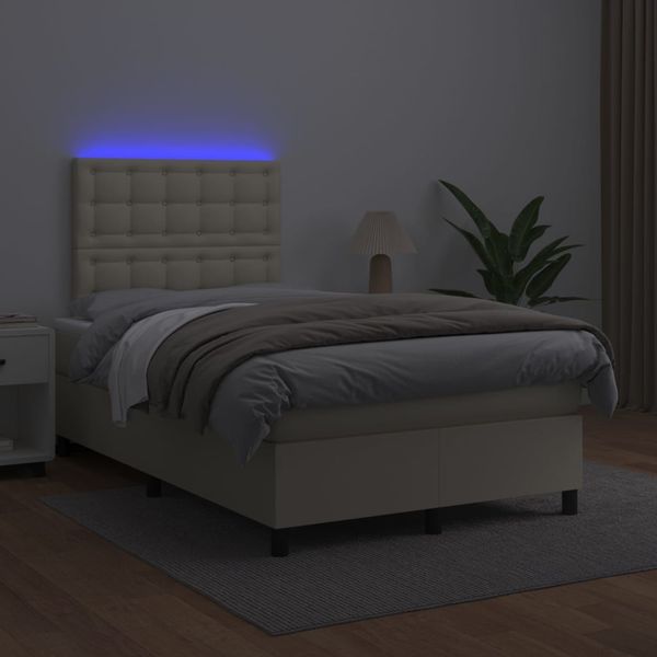 vidaXL Polsterbett mit Matratze & LED Creme 120x200 cm Kunstleder [3135935] Bild 4