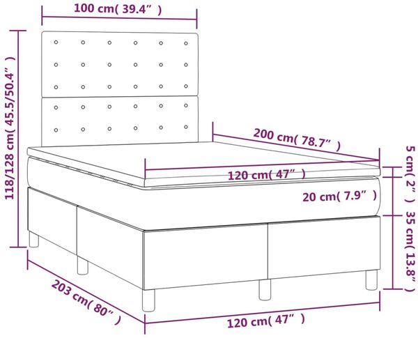 vidaXL Polsterbett mit Matratze & LED Creme 120x200 cm Kunstleder [3135935] Bild 8
