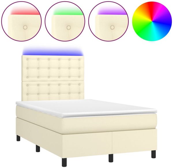 vidaXL Polsterbett mit Matratze & LED Creme 120x200 cm Kunstleder [3135935] Bild 2