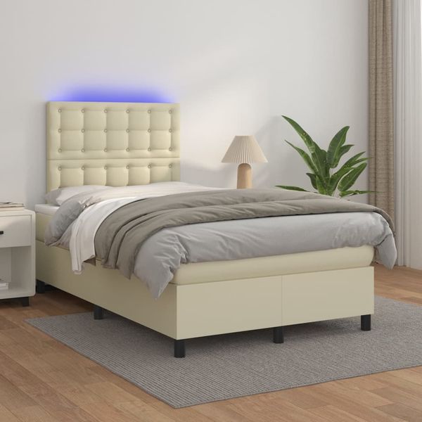 vidaXL Polsterbett mit Matratze & LED Creme 120x200 cm Kunstleder [3135935]