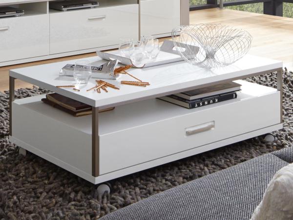 Couchtisch >Trento< in Weiß-Hochglanz tiefzieh Nachbildung - 115x40x70 (BxHxT)