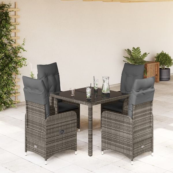 vidaXL 5-tlg. Garten-Bistro-Set mit Kissen Grau Poly Rattan 3277032