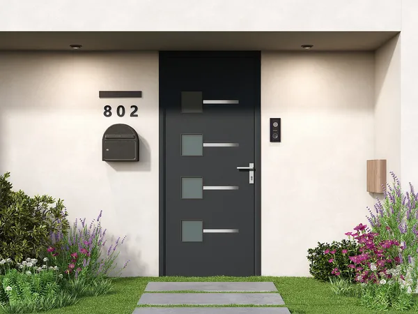 Vente-unique - AMARES Haustür GlasMetall Grau - B 6,5 cm x H 215 cm x L 90 cm
