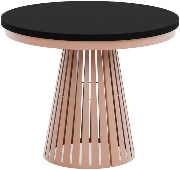MEBLINI Esstisch Rund Ausziehbar aus Metall - 100-176x76 cm - CONEY - Schwarz Matt/Kupferfarbe - Loft - Esszimmertisch Modern - Küchentisch - Ausziehtisch - Round Dining Table