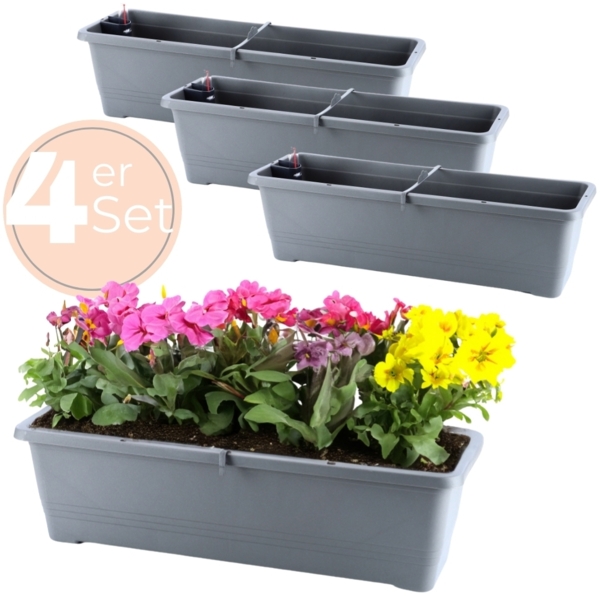 GarPet Blumenkasten 4x Blumen Kasten Wasserspeicher Outdoor Gießschacht 50 cm Anthrazit