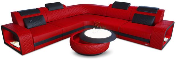 Mini Couch Foggia L Form in Leder - Echtleder - rot-schwarz