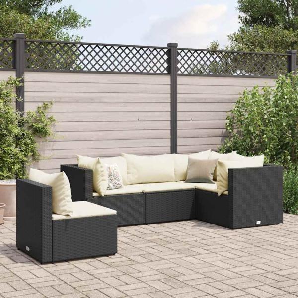 vidaXL 5-tlg. Garten-Lounge-Set mit Kissen Schwarz Poly Rattan 3308152