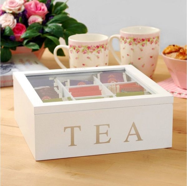 Home & styling collection Teebox Teebox TEA, 9 Fächer, Teeaufbewahrung, MDF, 22,5 x 22,5 x 9 cm, MDF, (einzeln, 0-tlg, einzeln)