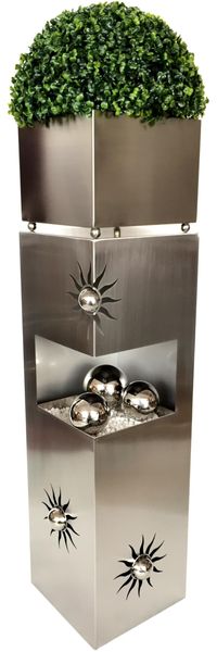 Pflanzsäule GRAZ Silber Edelstahl | Pflanzkübel hoch Blumenkübel Pflanzkasten