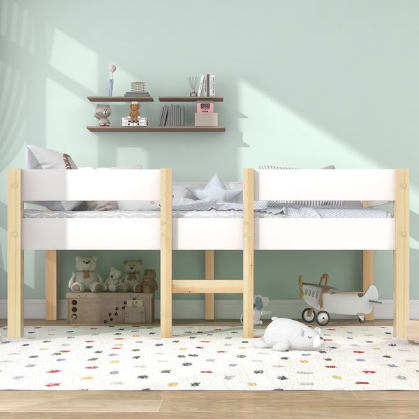 Kindereinzelbett 90×200 cm aus Kiefer-Massivholz mit Rausfallschutz, weiß