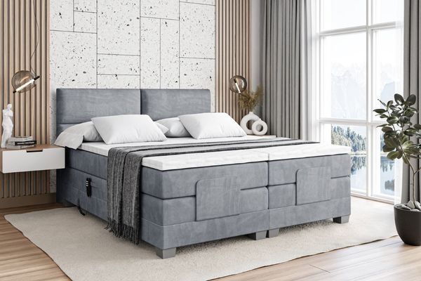 ALTDECOR Boxspringbett MAYA EL (mit Matratze Lattenrost Topper Polsterbett mit Bettkasten Doppelbett), Elektrisch verstellbar 2 x H4/Multipocket Matratz Topper Kopfteil