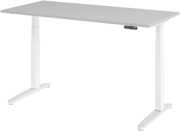 bümö elektrisch höhenverstellbarer Schreibtisch 160x80 cm mit Memory-Steuerung - Design Schreibtisch höhenverstellbar elektrisch, elektrischer Schreibtisch grau, Gestell weiß/alu, XBHM16-5-WC