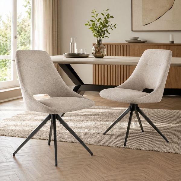 Scandi Drehstuhl NORDA Sand – Esszimmerstuhl 2er Set Strukturstoff Metall-Beine