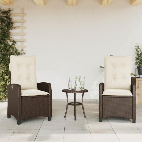 vidaXL Gartensessel mit Kissen 2 Stk. Verstellbar Braun Poly Rattan 365218