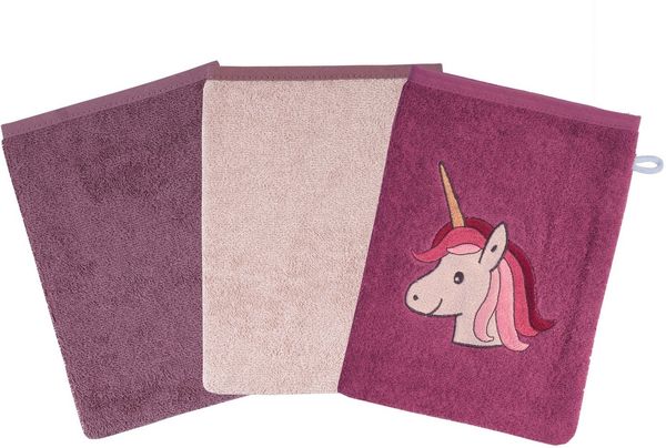 Wörner Waschhandschuh Einhorn, (Set, 3-St), 3er-Set, mit Stickerei