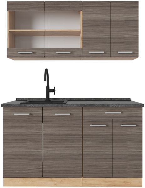 Singleküche R-Line Edelgrau/Goldkraft Eiche 140 cm , AP Anthrazit Vicco