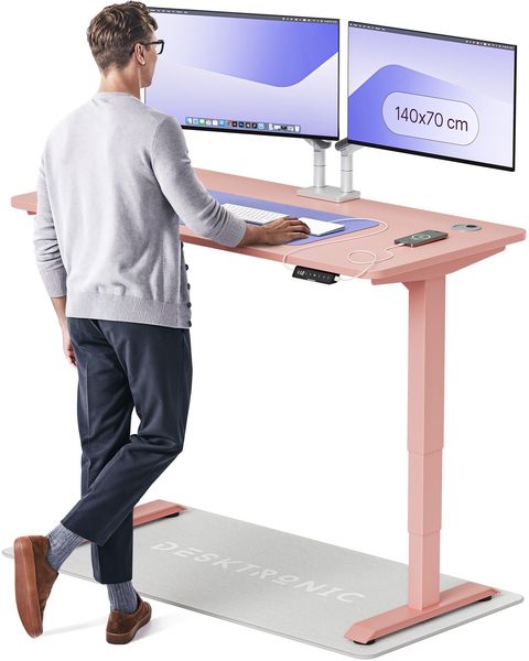Desktronic HomePro Elektrisch höhenverstellbarer Schreibtisch 140x70cm Rosa/Rosa mit Memory-Funktion, Anti-Kollisions Technologie, USB-A und USB-C-Ladeanschlüssen
