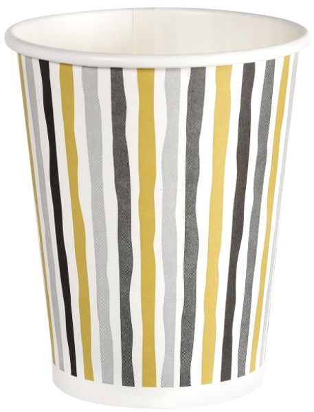 Duni Pappbecher Bio 0,2 L weiß Stripes schwarz gold - 10 Stück