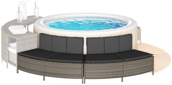 vidaXL Whirlpool-Bänke mit Auflagen 2 Stk. Grau Poly Rattan 365617