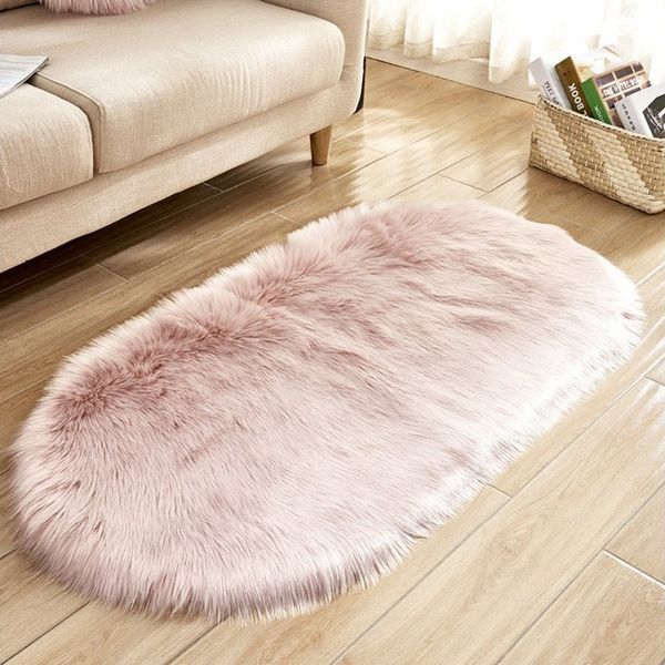 BTTO TEPP Langflor-Teppich Fellteppich,Kunstfell,Weich, Hochflor Shaggy Teppiche,Oval, Oval, 50 x 80 cm, Wohnzimmer, Schlafzimmer, Esszimmer,Weich&Flauschig, Uni-Farben