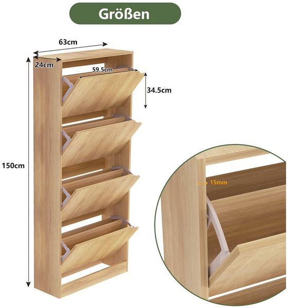WAOHO Schuhschrank Klappbare Schuhregale, 4-türiger, doppelstöckiger Schuhschrank