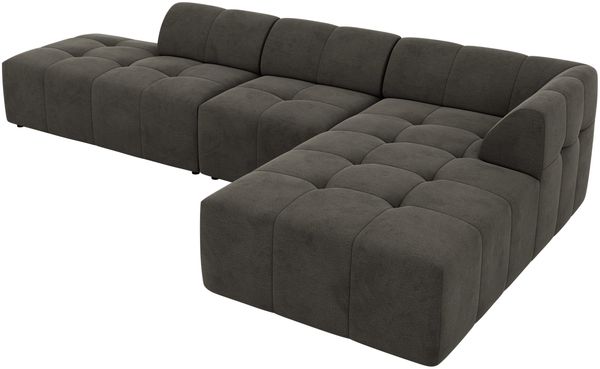Modulares Ecksofa GRIDA 3M L Wohnlandschaft, Wellenfedern, gesteppte Sitzfläche, Wohnzimmer Sofa L-form - Dunkelgrau Velvet - Rechts Bild 6