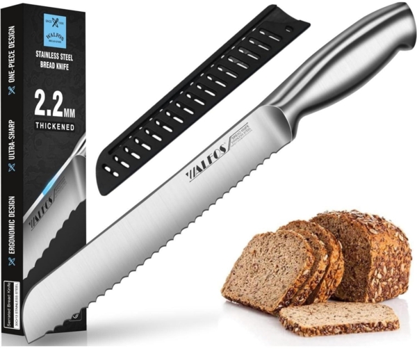 Walfos Brotmesser Edelstahl Wellenschliff Ultrascharf 8-Zoll-Klinge