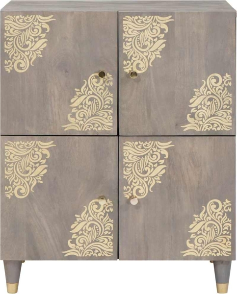 vidaXL Sideboard Grau und Gold 60 x 33 x 75 cm Massivholz Mango 4018798 Bild 3