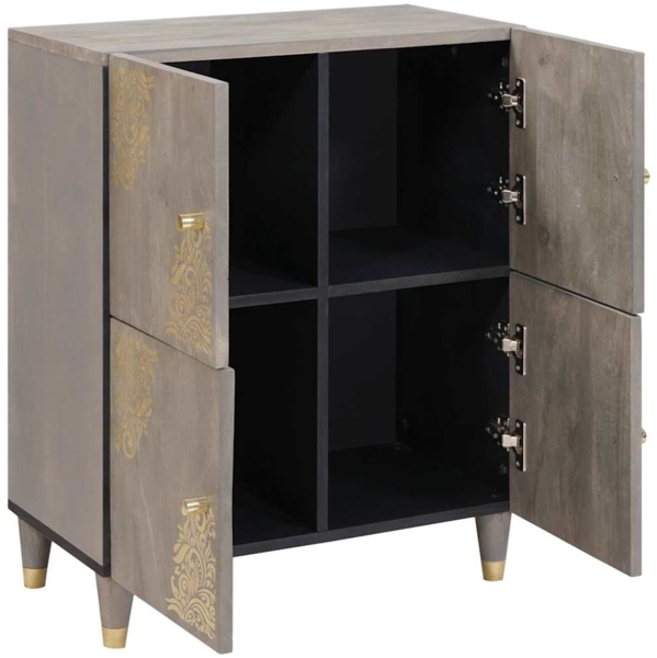 vidaXL Sideboard Grau und Gold 60 x 33 x 75 cm Massivholz Mango 4018798 Bild 2