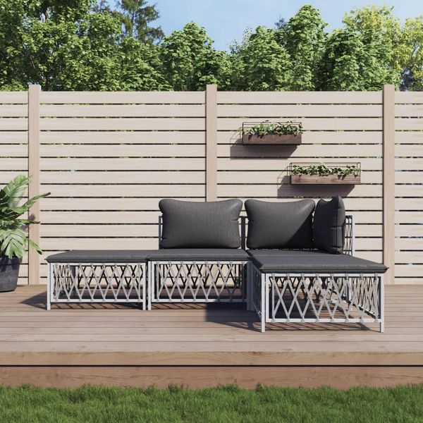 vidaXL 4-tlg. Garten-Lounge-Set mit Kissen Weiß Stahl 3186848