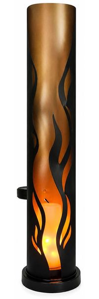 LED Solarleuchte, Feuer-Effekt, Schwarz, Stahl, Außenbereich, H 49 cm