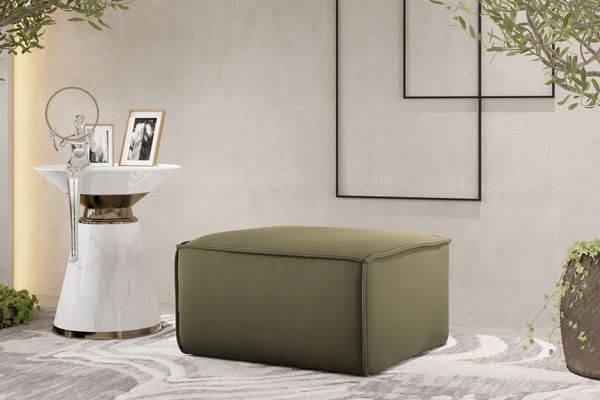 Polsterhocker Designerhocker CELES PREMIUM 105x105 cm Stoff Opera Velvet Olivgrün